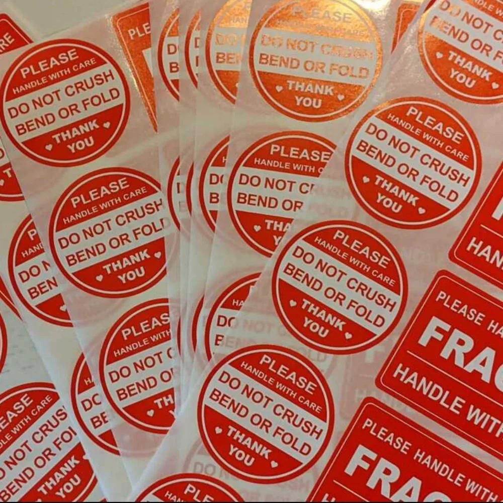 New 100 Pcs Handle With Care Fragile Circle Rectangle Packing Stickers